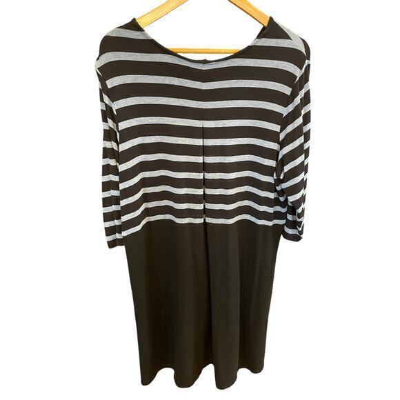 J. Jill Wearever Collection Black Stripe Box Pleated‎ Dress Fleece Lined XL - Picture 1 of 10